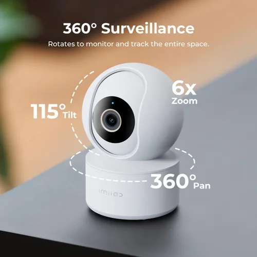 Vista 5 de IMILAB Cámara de Seguridad Interior C22 3K - Cámara Doméstica con Vista de 360° con Visión Nocturna a Color para Monitor de Bebé/Mascota, Cámara