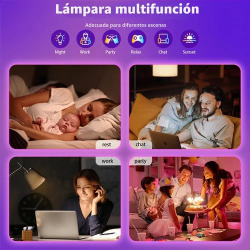 Vista 7 de Bombillas inteligentes con control remoto, bombilla LED multicolor regulable que cambia de color, funciona con Alexa y Google Home, bombilla WiFi