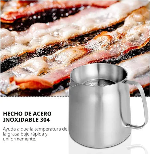 Vista 8 de Olla de Freidora Profunda de Acero Inoxidable 304 de 50oz con Cesta y Colador, Recipiente de Gran Capacidad para Grasa de Tocino para Cocina