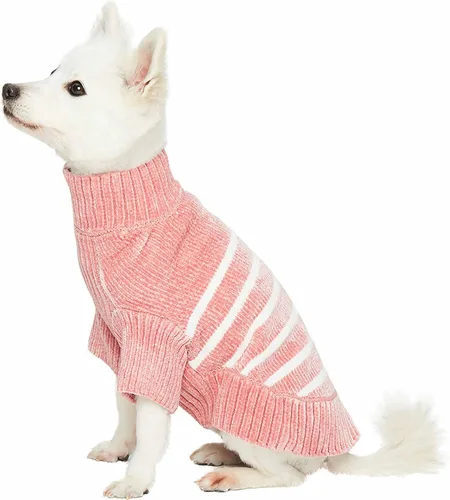 Vista 11 de Blueberry Pet Suéter de Chenilla Suave y Acogedor Elegante a Rayas para Perro en Rojo Borgoña, Longitud de Espalda 10", Paquete de 1 Prenda