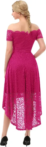 Vista 5 de Dressystar Vestido de Cóctel de Encaje para Mujer Hi-Lo con Hombros Descubiertos para Dama de Honor Vestido de Fiesta Formal Swing