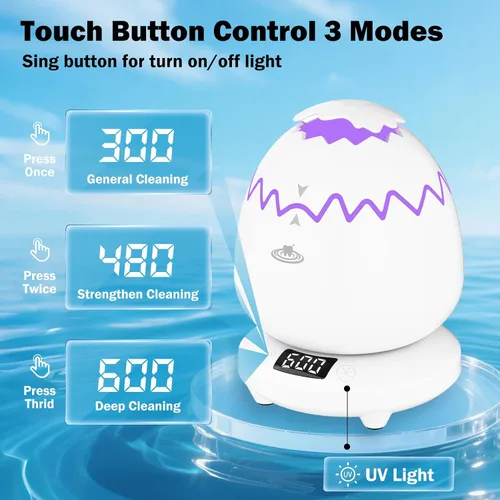 Vista 3 de Limpiador ultrasónico de retenedores para dentaduras, cápsula de limpieza dental de 45 kHz con temporizador digital, 3 modos, limpiador ultrasónico