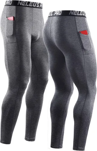 Vista 2 de NELEUS Pantalones de compresión Dry Fit para hombre con bolsillo para teléfono