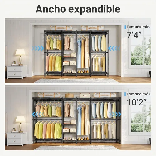 Vista 2 de VIPEK X4 - Perchero extensible de alta resistencia, ajustable de 7 pies 4 pulgadas a 10 pies 2 pulgadas, con estantes ajustables y barras