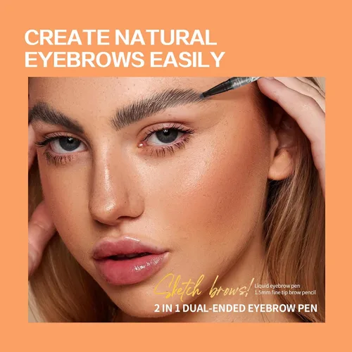 Vista 4 de Music Flower Pluma de cejas de microrelleno de doble extremo, lápiz líquido para cejas con 4 aplicadores de punta de cepillo micro y lápiz definidor