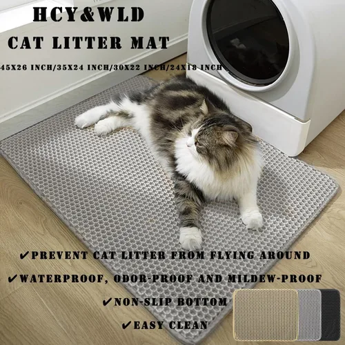 Vista 2 de HCY&WLD Tapete para arena de gatos, 45x26/35x24/30x22/24x18 pulgadas, tapete de doble capa para caja de arena de gatos, EVA antideslizante