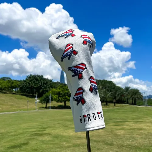 Vista 7 de Cubiertas para cabeza de golf, cubierta para driver, cubierta para madera 3, cubiertas para cabeza de híbrido, bordado, bandera estadounidense