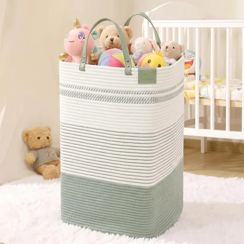 Vista 14 de Cesta grande de 79 L para ropa sucia, cesta tejida de algodón con asas, cesta de almacenamiento para ropa sucia en el baño, cesta decorativa