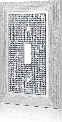 Vista 12 de 1 pieza de cubierta de placa de pared con diamantes de imitación brillantes plateados, cubierta decorativa para interruptor de luz con brillos