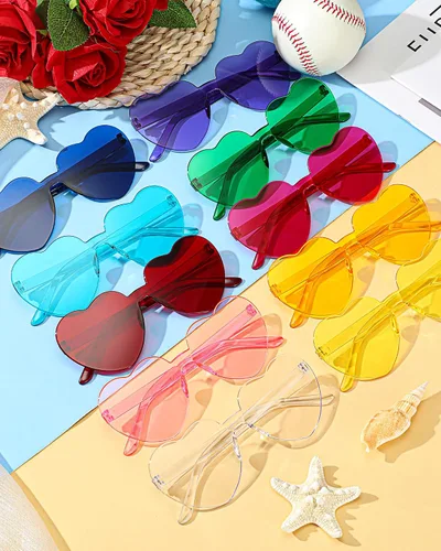 Vista 4 de Frienda 20 Pairs Heart Shaped Sunglasses Rimless Candy Color Glasses for Women Men Party Favor