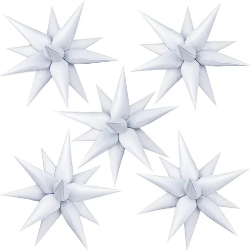 Vista 22 de 60 unidades de globos de estrella negros con explosión de 12 puntas de papel de aluminio con forma de cono mágico grande para decoración de fondo