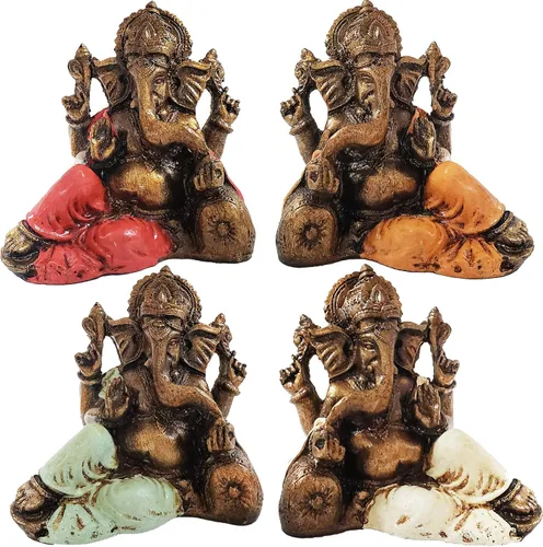 Vista 18 de Ganesha - Cabeza de elefante y cuerpo humano que elimina obstáculos del camino de uno, decoración de dormitorio, oficina en casa, estatua Rojo