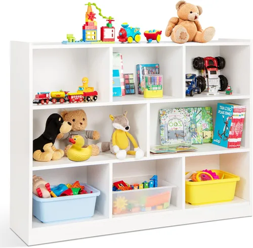 Vista 12 de HONEY JOY Organizador de almacenamiento de juguetes para niños, estante de almacenamiento de 8 secciones para preescolar, organizador de estante