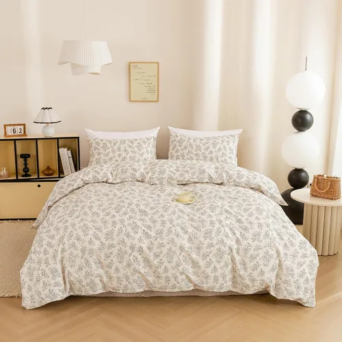 Vista 18 de ECOCOTT Juego de funda de edredón floral tamaño Queen, 100% algodón lavado, sensación de lino, 3 piezas, funda de edredón vintage con cierre