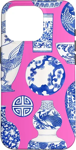Vista 20 de iPhone 16 Blue Willow Chinoiserie Jengibre Tarro Fresco Preppy Rosa Azul Caso