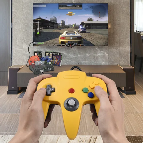 Vista 3 de Classic N64 Controller, miadore Rerto N64 Gaming Remote Gamepad Joystick for N64 Console Video Game System ( Yellow and Blue)