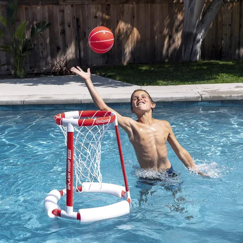 Vista 3 de GoSports Splash Hoop 360 - Juego de baloncesto flotante para piscina - Elija rojo o azul - Incluye aro, 2 pelotas y bomba