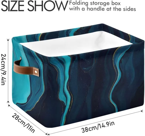 Vista 3 de Cestas de almacenamiento de mármol azul, cesta de almacenamiento rectangular plegable decorativa de tela de lona para el hogar