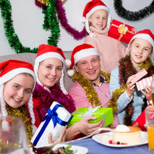 Vista 6 de Guirnalda de oropel de Navidad negra de 25 pies, pancarta de papel de aluminio metálico para colgar en la pared, telón de fondo para flotadores