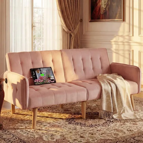 Vista 13 de TYBOATLE Sofá Cama Futón Plegable Convertible Moderno de Terciopelo de 65" de Ancho con 2 Puertos de Carga USB y Brazos, Sofá de Dos Plazas