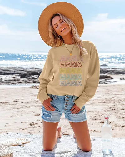 Vista 2 de Sudadera para mujer con divertido estampado de letras, blusa informal de manga larga para otoño