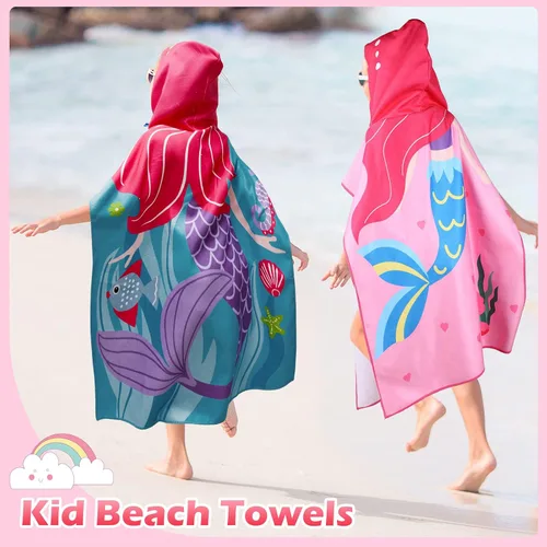 Vista 6 de Chumia Paquete de 3 toallas de playa con capucha para niños, toallas de baño para piscina con capucha, algodón más grueso, absorbente, para niños