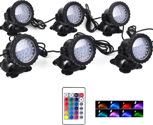 Vista 7 de SHOYO Luces de estanque que cambian de color, luces LED de 12 W, IP68, impermeables, subacuáticas, multicolor, regulables, fuente de memoria, focos