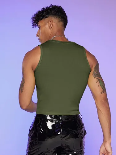 Vista 2 de GORGLITTER Camiseta sin mangas de neón para hombre, de moda, ajustada, para entrenamiento