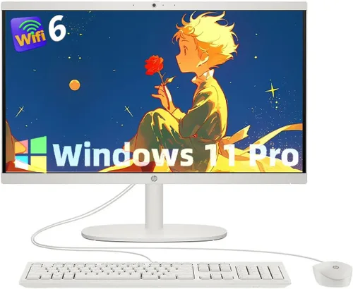 Vista 11 de HP - Computadora todo en uno de 24 pulgadas, procesador AMD Athlon Silver 3050U, 8 GB RAM, 256 GB SSD, Windows 10 Home (24-dd0010, blanco)