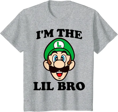 Vista 5 de Super Mario Camiseta de retrato Luigi I'm The Lil Bro, Blanco