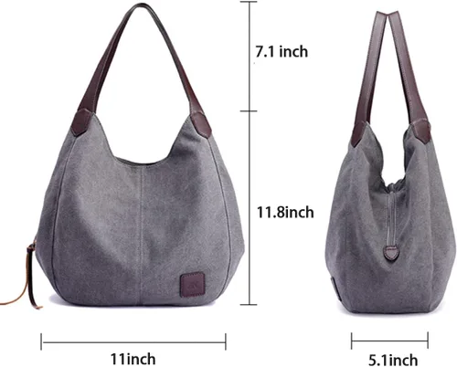 Vista 2 de Bolso Hobo de lona para mujer, bolsos de hombro con múltiples bolsillos