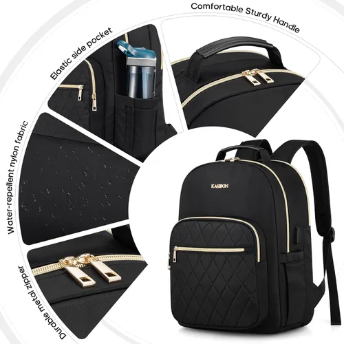 Vista 5 de UKEIN Mochila para mujer, mochila impermeable y elegante para el hombro, Negro acolchado (diamante), Casual