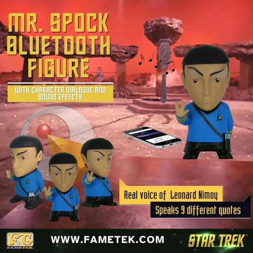Vista 4 de FAMETEK Star Trek: TOS - Mr. Spock - Altavoz Bluetooth de 6 pulgadas con efectos de sonido, micrófono y citas auténticas de Spock