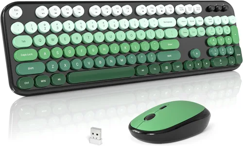 Vista 18 de MOFII Combo de teclado y mouse inalámbricos, lindo teclado de tamaño completo y mouse inalámbrico, juego de teclado retro de 2.4 GHz