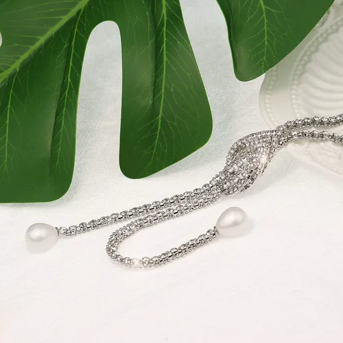 Vista 5 de Suyi collar largo de cristal a la moda, hace juego con todo, cadena brillante, suéter