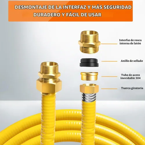 Vista 3 de Línea de Gas Flexible de 33 pies 1/2'', Tubería de Acero Inoxidable Corrugado CSST, Kit de Conversión de Línea de Gas Natural y Tubería de Propano