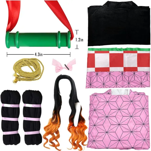 Vista 4 de NXJSH Kimetsu no Yaiba Anime Cosplay Kimono - Conjunto de peluca para mujeres, hombres, niñas y niños, perfecto para Halloween