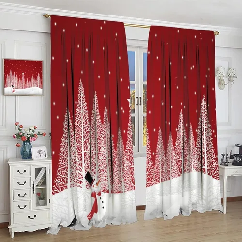 Vista 4 de Cortinas de Navidad lindas de invierno, vacaciones, regalos de Navidad, copos de nieve, elfo, sala de estar, cortinas de ventana de 42 x 45