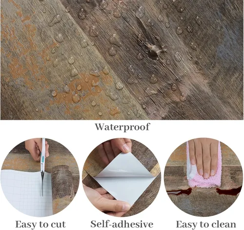 Vista 6 de VaryPaper Papel tapiz de madera rústica despegable y adhesivo de 15.7''x78.7'', papel de contacto de madera marrón para encimeras, impermeable