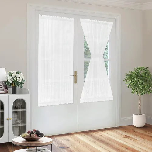 Vista 6 de HOMEIDEAS Cortinas para ventana de puerta lateral con bolsillo para barra para ventana pequeña, 2 paneles de cortina lateral filtrante de luz