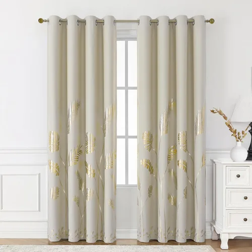 Vista 107 de BUHUA Cortinas pequeñas para ventana de 36 pulgadas de largo, 2 paneles, cortinas opacas con elegantes ramas de árbol plateadas, cortinas de bloqueo