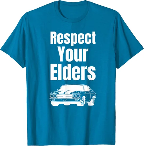 Vista 54 de Divertido regalo de auto para chicos – Respect Your Elders Classic Muscle Car Camiseta, Negro, S