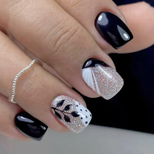 Vista 10 de 24 uñas postizas cortas de Halloween a presión, uñas postizas brillantes para Halloween, uñas postizas cuadradas de fantasma, uñas postizas color11