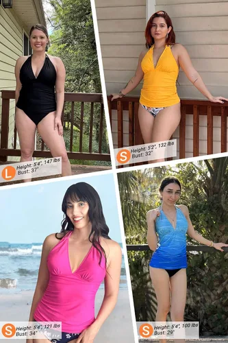 Vista 5 de Yonique Traje de baño de dos piezas para mujer, tankini con control de abdomen, talla grande, cuello halter en V