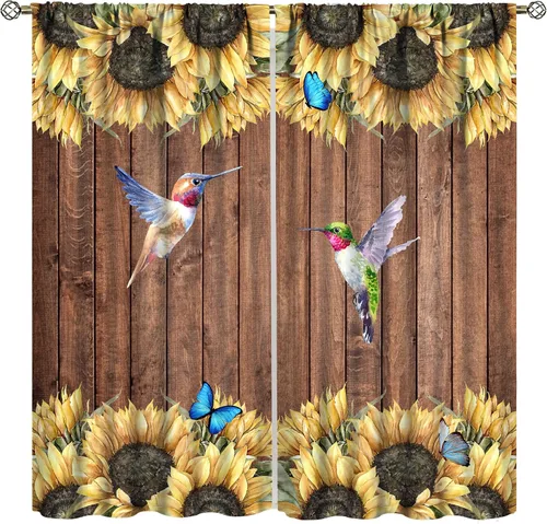 Vista 16 de Cortinas opacas de flores de colibrí, para dormitorio y sala de estar, diseño estético rústico y moderno, juego de 2 paneles, 42 x 45 pulgadas