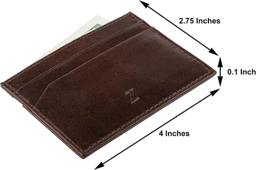 Vista 5 de Cartera delgada de piel auténtica con protección RFID, Marrón