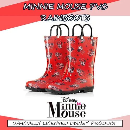 Vista 2 de Disney Minnie Mouse - Botas de lluvia de PVC para niñas, ligeras e impermeables, con asa fácil de poner, para niños pequeños y pequeños, color rosa