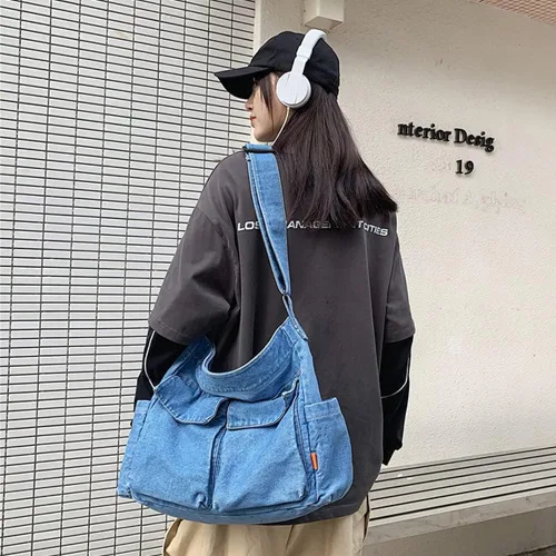 Vista 3 de Yohora Bolso de hombro de mezclilla, estilo casual, ligero, retro, de viaje, bolso cruzado para adolescentes, niñas y mujeres