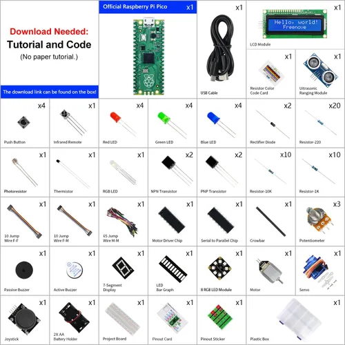 Vista 2 de Freenove Super Starter Kit para Raspberry Pi Pico (incluido), microcontrolador Cortex-M0+ de doble núcleo, tutorial detallado de 588 páginas, 177