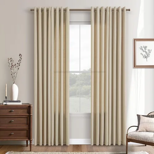 Vista 73 de Cortinas de avena con ojales DUKIYO de 96 pulgadas de largo para sala de estar, comedor, juego de 2 paneles, cortinas de arena y beige
